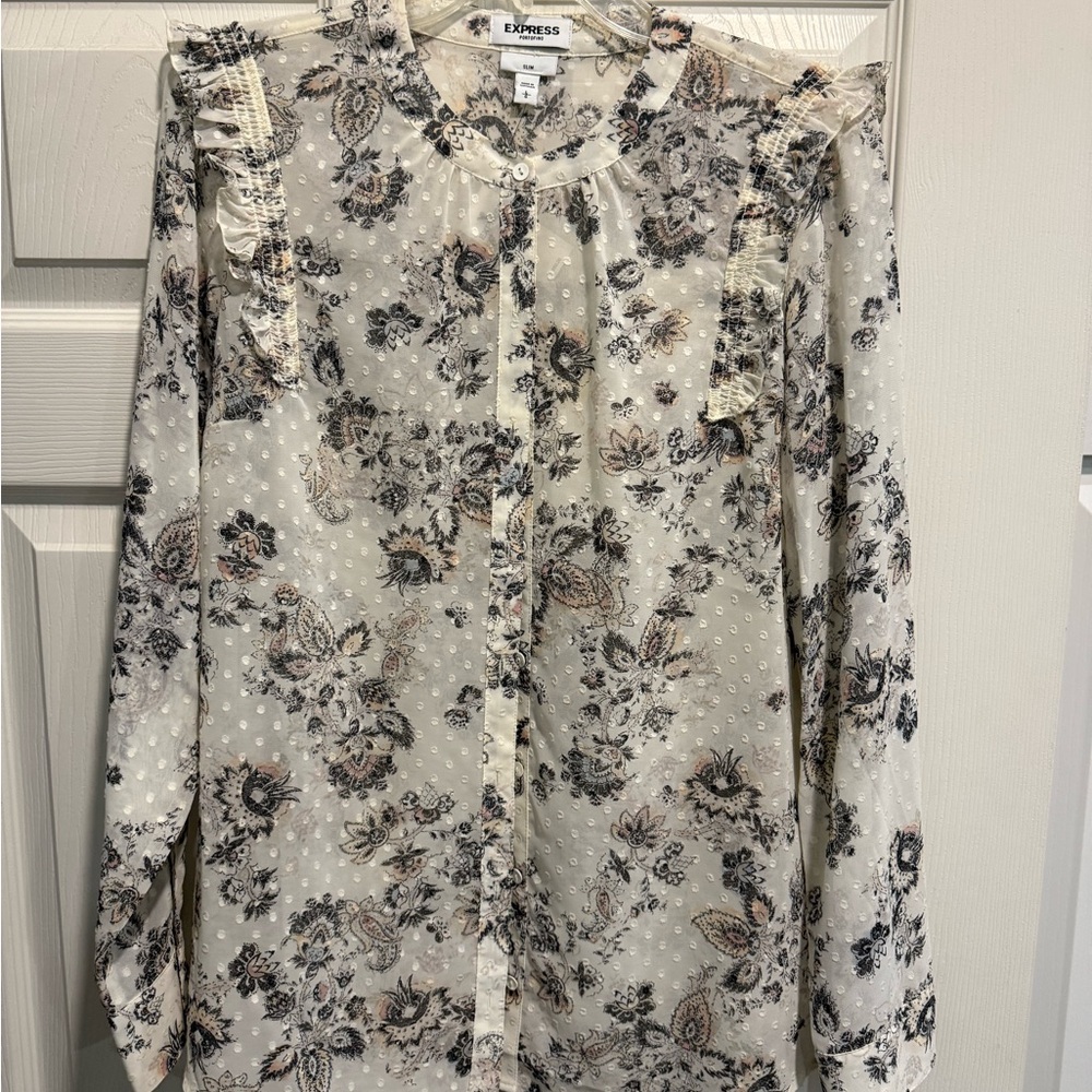 Express Women's Floral Blouse - Cream and Black